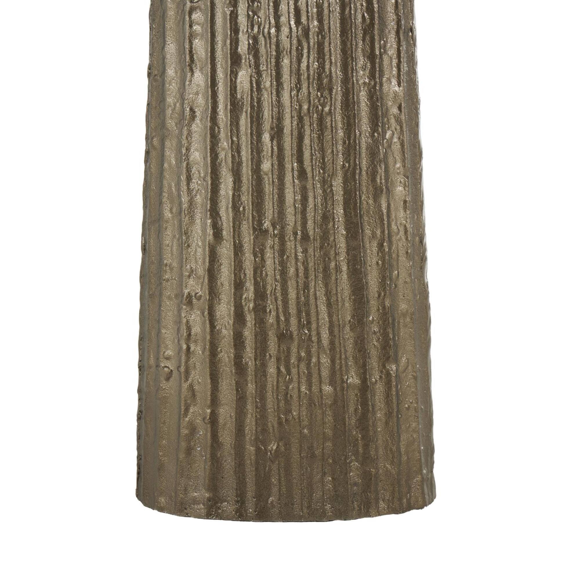 35.5" Brass Aluminum Metal Slim Flat Tall Floor Cone Vase with Textured Ridges
